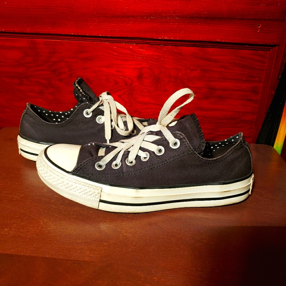 Black Classic Ankle Converse With Floral & Polka-dots Size 7